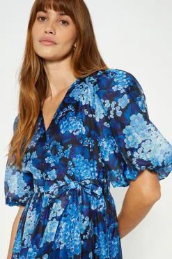 Clearance Oasis Cluster Floral Organza Wrap Midi Dress Navy