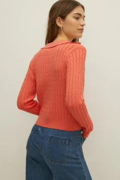 Sale Oasis Collared Cable Stitch Jumper Coral