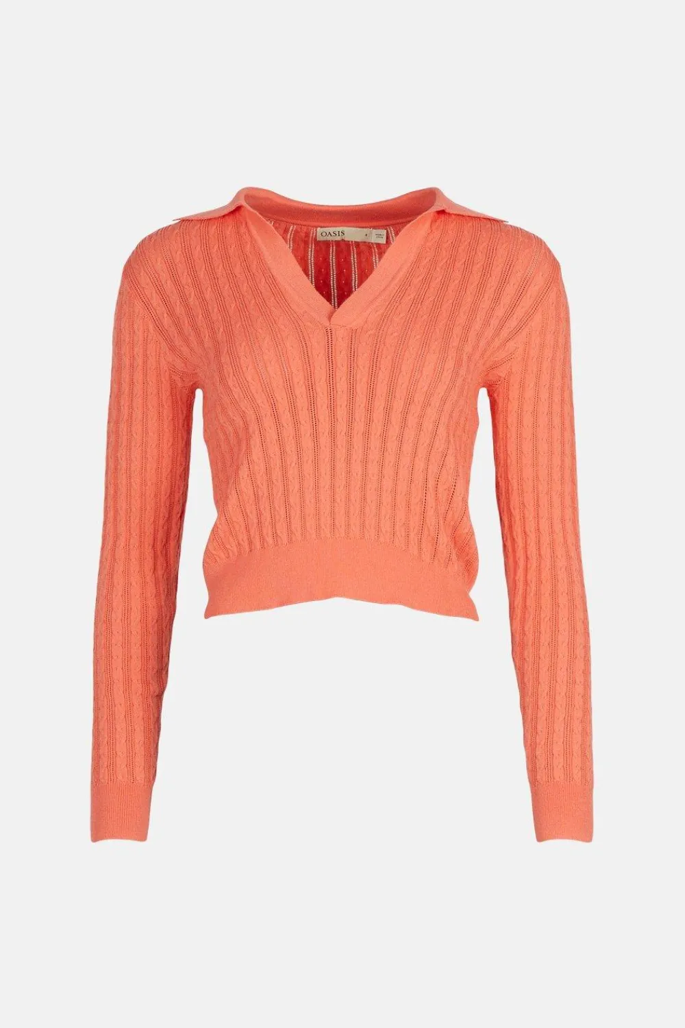 Sale Oasis Collared Cable Stitch Jumper Coral