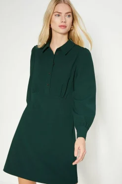 Fashion Oasis Collared Crepe Empire Seam Shirt Dress Forest