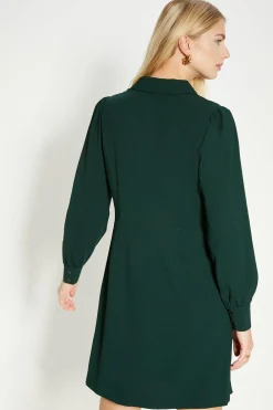 Fashion Oasis Collared Crepe Empire Seam Shirt Dress Forest