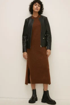 Online Oasis Collarless Leather Jacket Black