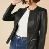 Hot Oasis Collarless Leather Jacket Black