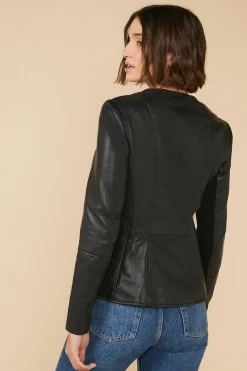 Hot Oasis Collarless Leather Jacket Black