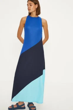 New Oasis Colour Block Halterneck Midi Dress Blue