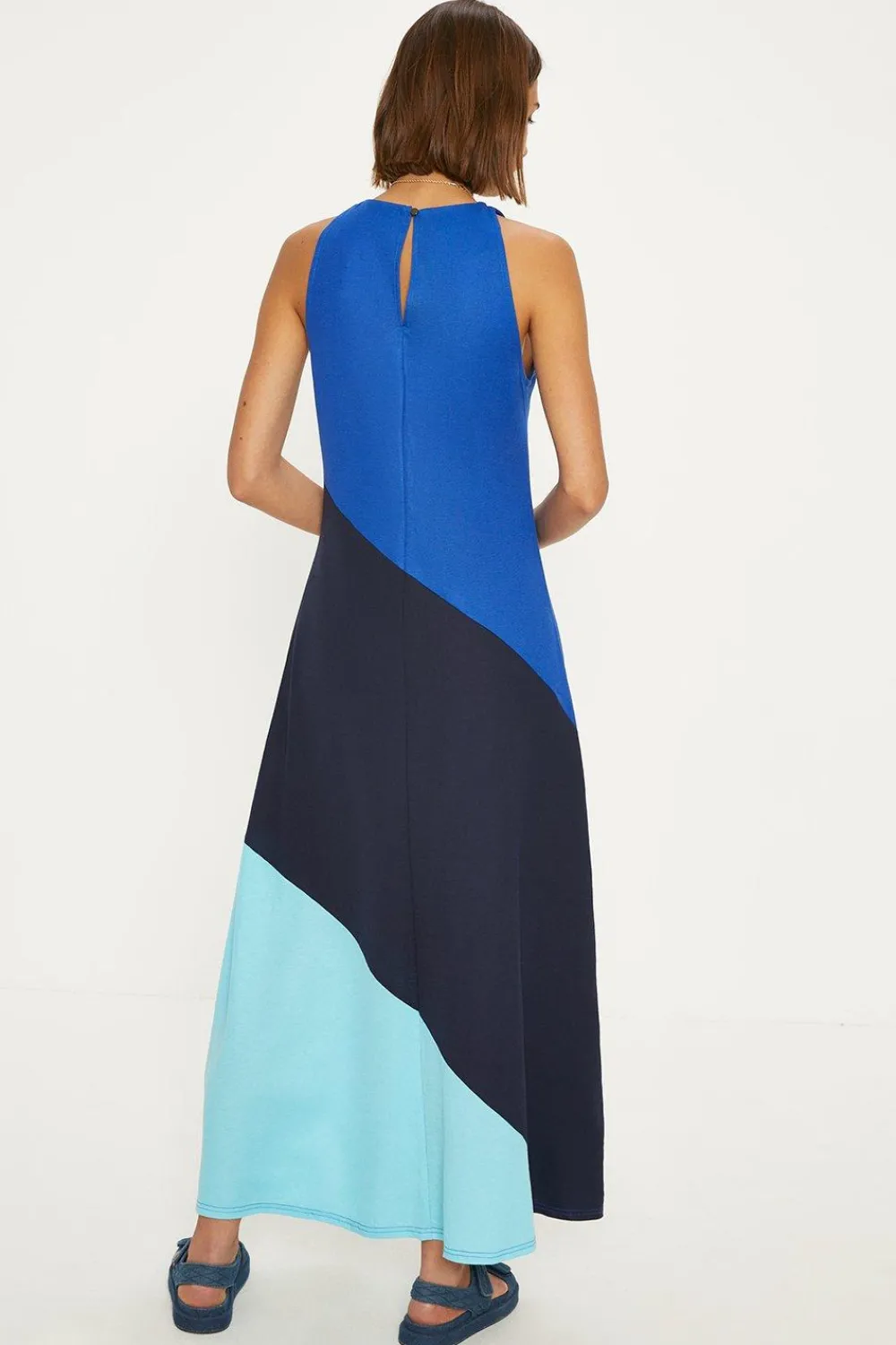 New Oasis Colour Block Halterneck Midi Dress Blue