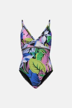 Online Oasis Colour Pop Floral Ladder Trim Swimsuit Multi