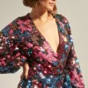 Hot Oasis Colour Pop Sequin Floral Wrap Midi Dress Black