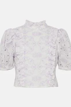 Sale Oasis Contrast Cotton Broderie Ruffle Top Lilac