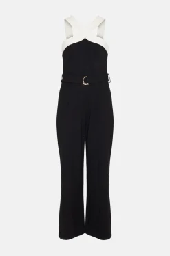 Discount Oasis Contrast Halter Neck Ponte Jumpsuit Black