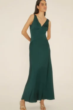 Online Oasis Contrast Satin Bow Back Maxi Dress Emerald