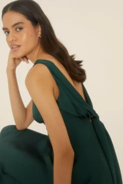 Online Oasis Contrast Satin Bow Back Maxi Dress Emerald