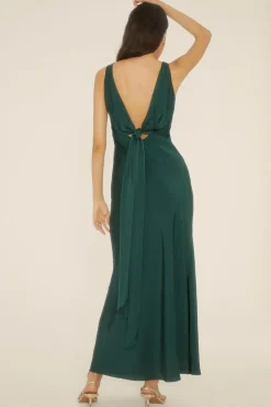 Online Oasis Contrast Satin Bow Back Maxi Dress Emerald