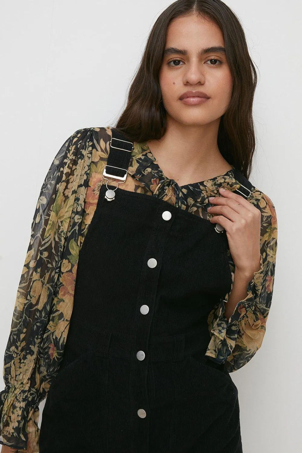 New Oasis Cord Dungaree Dress Black