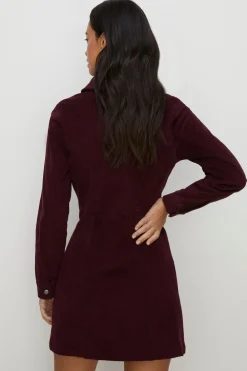 Best Oasis Cord Long Sleeved Zip Through Mini Dress Black