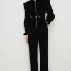 Hot Oasis Cord Ruffle Yoke Jumpsuit Black
