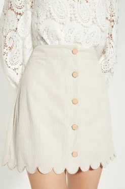Sale Oasis Cord Scallop Button Through Mini Skirt Ecru