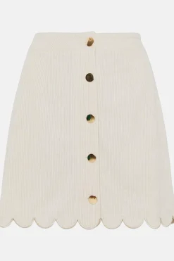 Sale Oasis Cord Scallop Button Through Mini Skirt Ecru