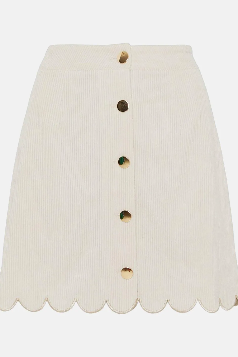 Sale Oasis Cord Scallop Button Through Mini Skirt Ecru