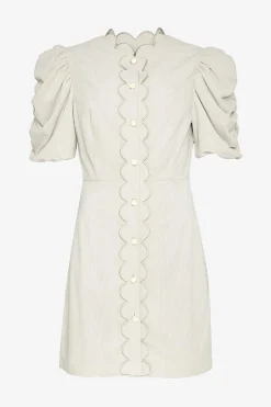 Discount Oasis Cord Scallop Puff Sleeve Mini Dress Ecru