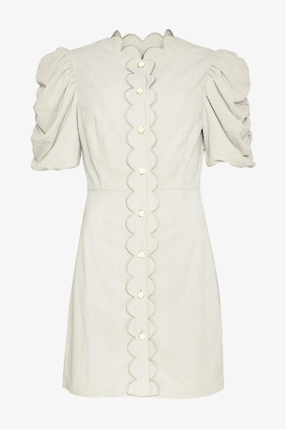 Discount Oasis Cord Scallop Puff Sleeve Mini Dress Ecru