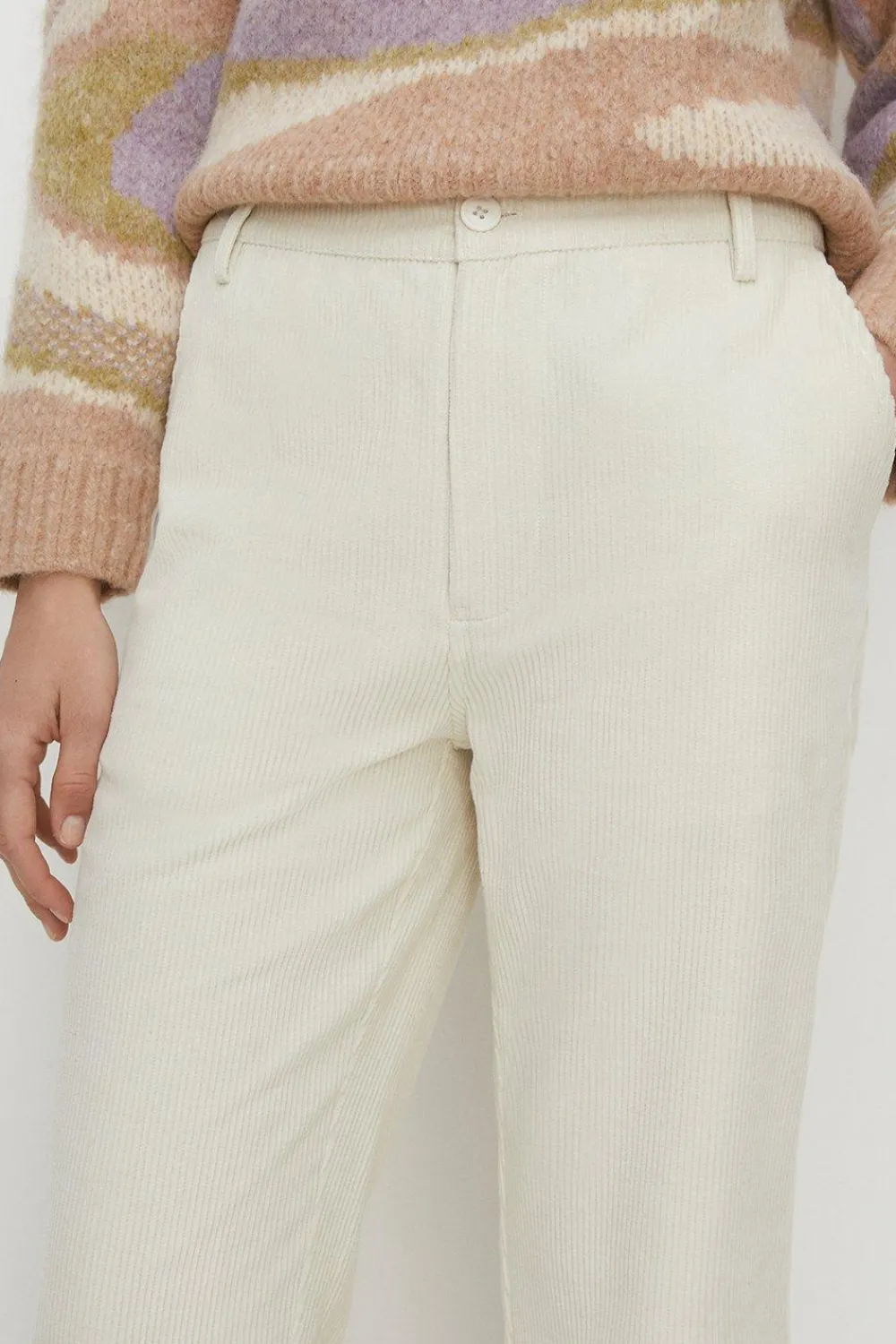Fashion Oasis Cord Straight Leg Trouser Ecru
