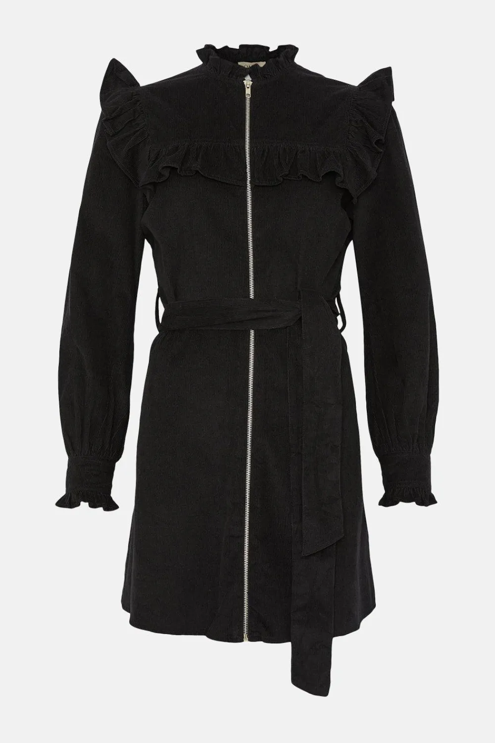 Discount Oasis Cord Zip Front Ruffle Yoke Dress Black
