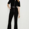 Best Oasis Cord Zip Through Flared Jumpsuit Khaki