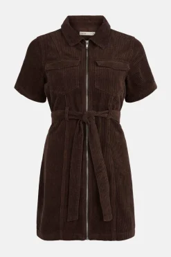 Best Oasis Cord Zip Through Shirt Dress Chocolate