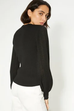 Online Oasis Corset Detail Pointelle Jumper Black