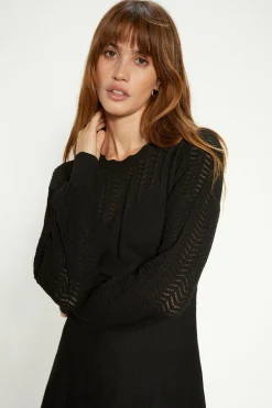 Hot Oasis Corset Detail Pointelle Knitted Mini Dress Black