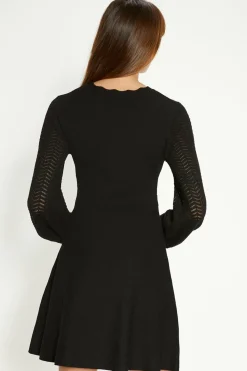 Hot Oasis Corset Detail Pointelle Knitted Mini Dress Black