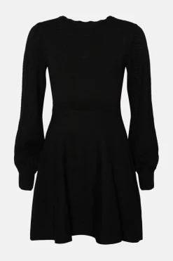 Hot Oasis Corset Detail Pointelle Knitted Mini Dress Black