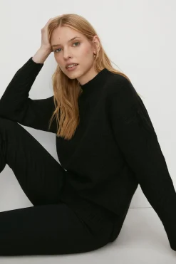 Discount Oasis Cosy Longline Rib Detail Mock Neck Jumper Black