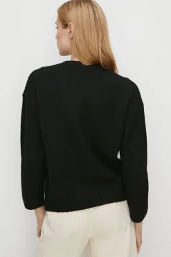 Clearance Oasis Cosy Rib Detail Crew Neck Jumper Black