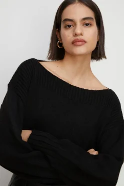 Best Oasis Cosy Slash Neck Jumper Black