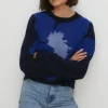 Clearance Oasis Cosy Statement Floral Jacquard Jumper Blue