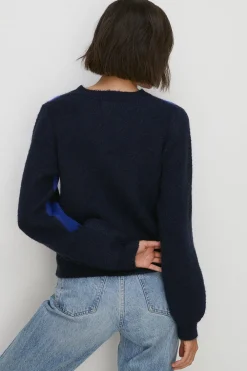 Clearance Oasis Cosy Statement Floral Jacquard Jumper Blue