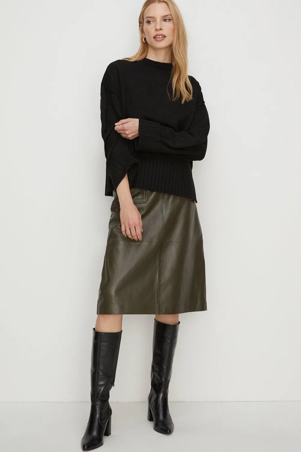Fashion Oasis Cosy Turn Back Cuff Mock Neck Jumper Black