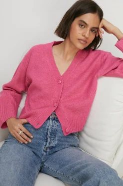 Outlet Oasis Cosy V Neck Girlfriend Cardigan Hot Pink