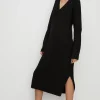 New Oasis Cosy V Neck Midi Jumper Dress Black