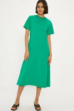 Clearance Oasis Cotton Aline T-Shirt Midi Dress Green