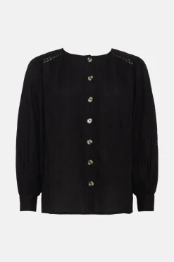 Outlet Oasis Cotton Dobby Button Front Top White
