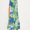 Clearance Oasis Cotton Leafy Floral Seam Detail Midi Trapeze Dress Green