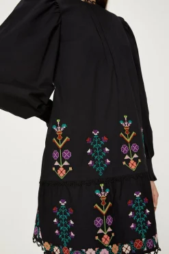Clearance Oasis Cotton Poplin Embroidered Dress Black