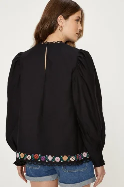 Online Oasis Cotton Poplin Embroidered Blouse Black