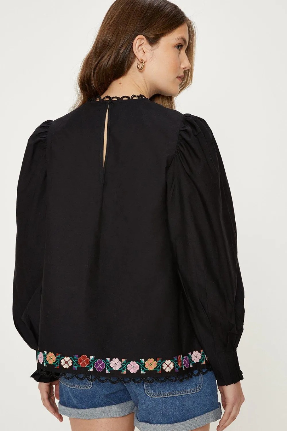 Online Oasis Cotton Poplin Embroidered Blouse Black