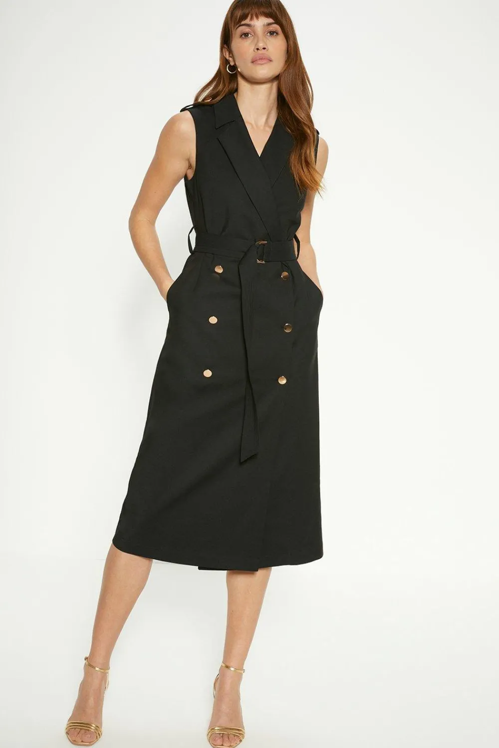 Clearance Oasis Cotton Sateen Belted Blazer Dress Black