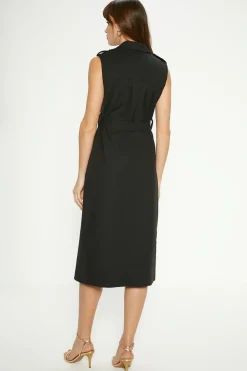 Clearance Oasis Cotton Sateen Belted Blazer Dress Black
