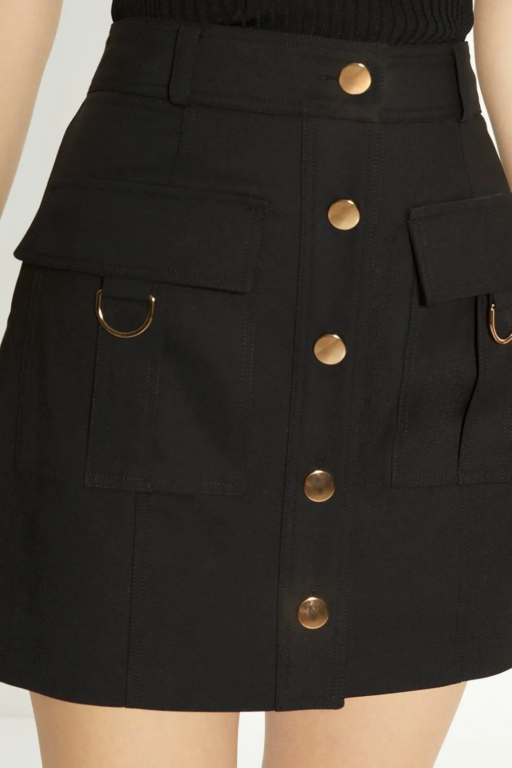 Outlet Oasis Cotton Sateen Button Detail Mini Skirt Black